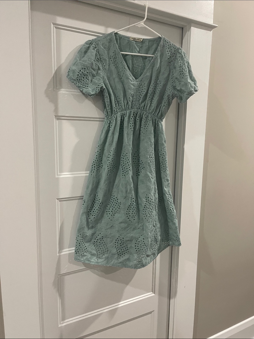 Light Sage Eyelet V-Neck Summer Dress